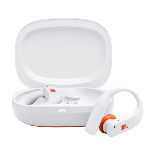 JBL Endurance Peak 4 - White / Orange - True Wireless Noise Cancelling Sport Earbuds - Hero