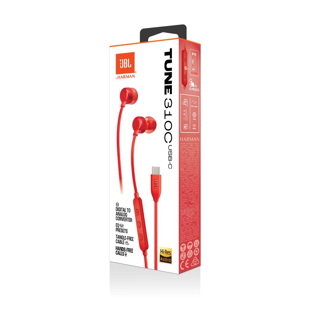 JBL Tune 310C USB-C Wired Hi-Res In-Ear Headphones (Black