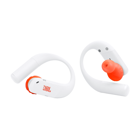 JBL Endurance Peak 4 - White / Orange - True Wireless Noise Cancelling Sport Earbuds - Front