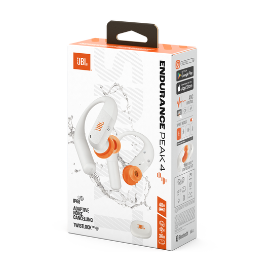 JBL Endurance Peak 4 - White / Orange - True Wireless Noise Cancelling Sport Earbuds - Detailshot 15