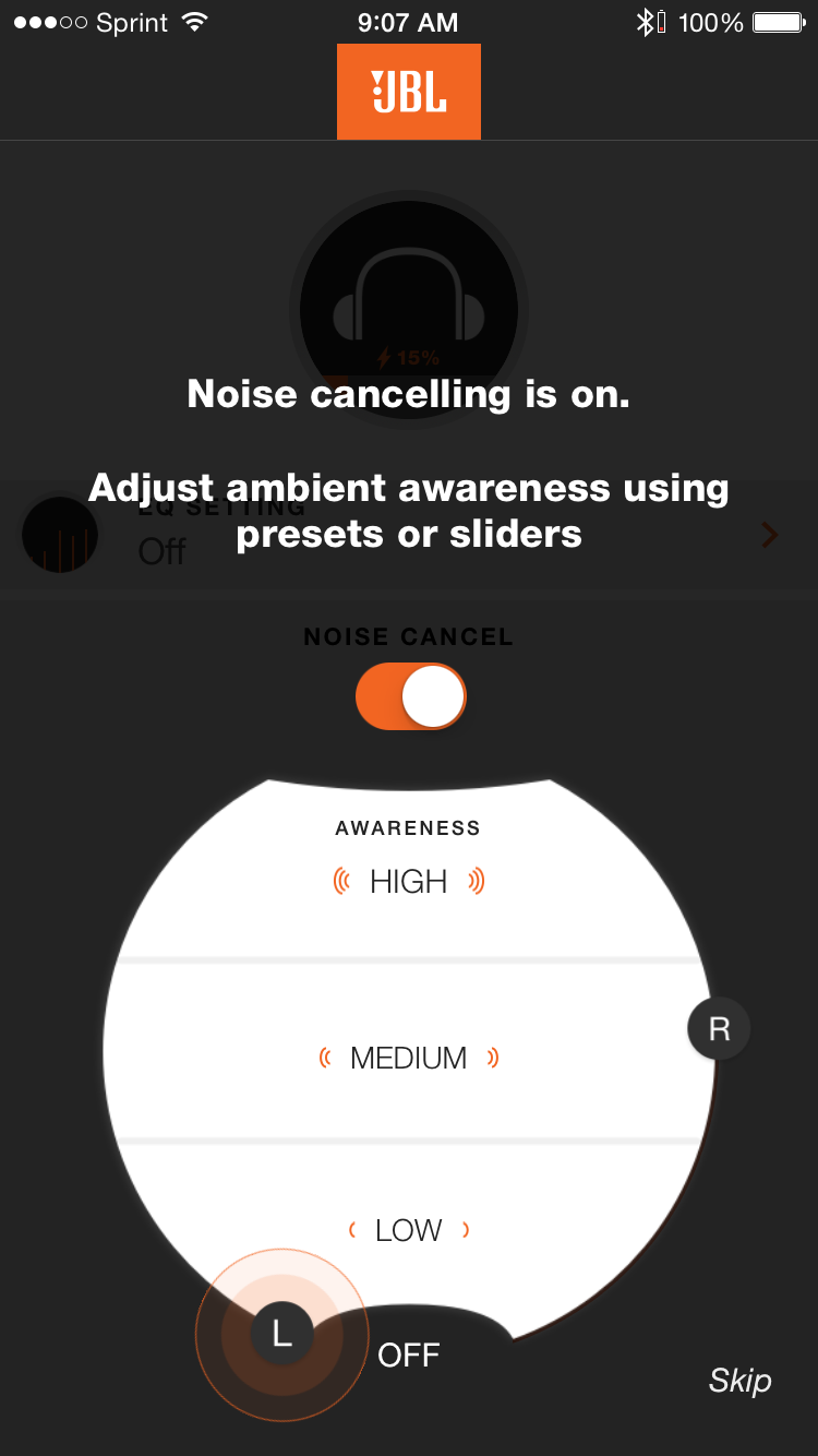 My JBL App Noise Cancelling